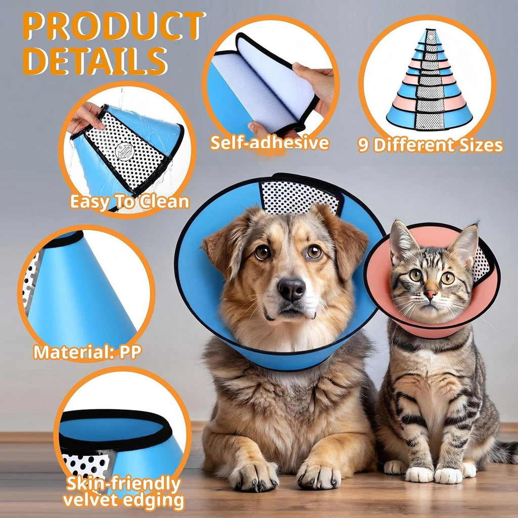 Paterr 9 Pcs Soft Dog Cone Collar Adjustable Protective Set, Colorful