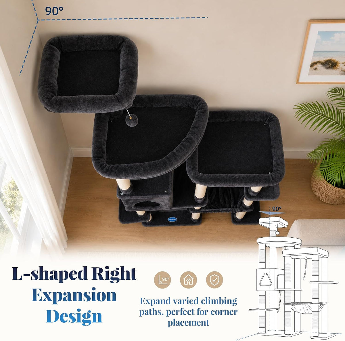 Hey-brother Cat Tree Tower with Stable Extended Base, Big Platform, MPJ078G
