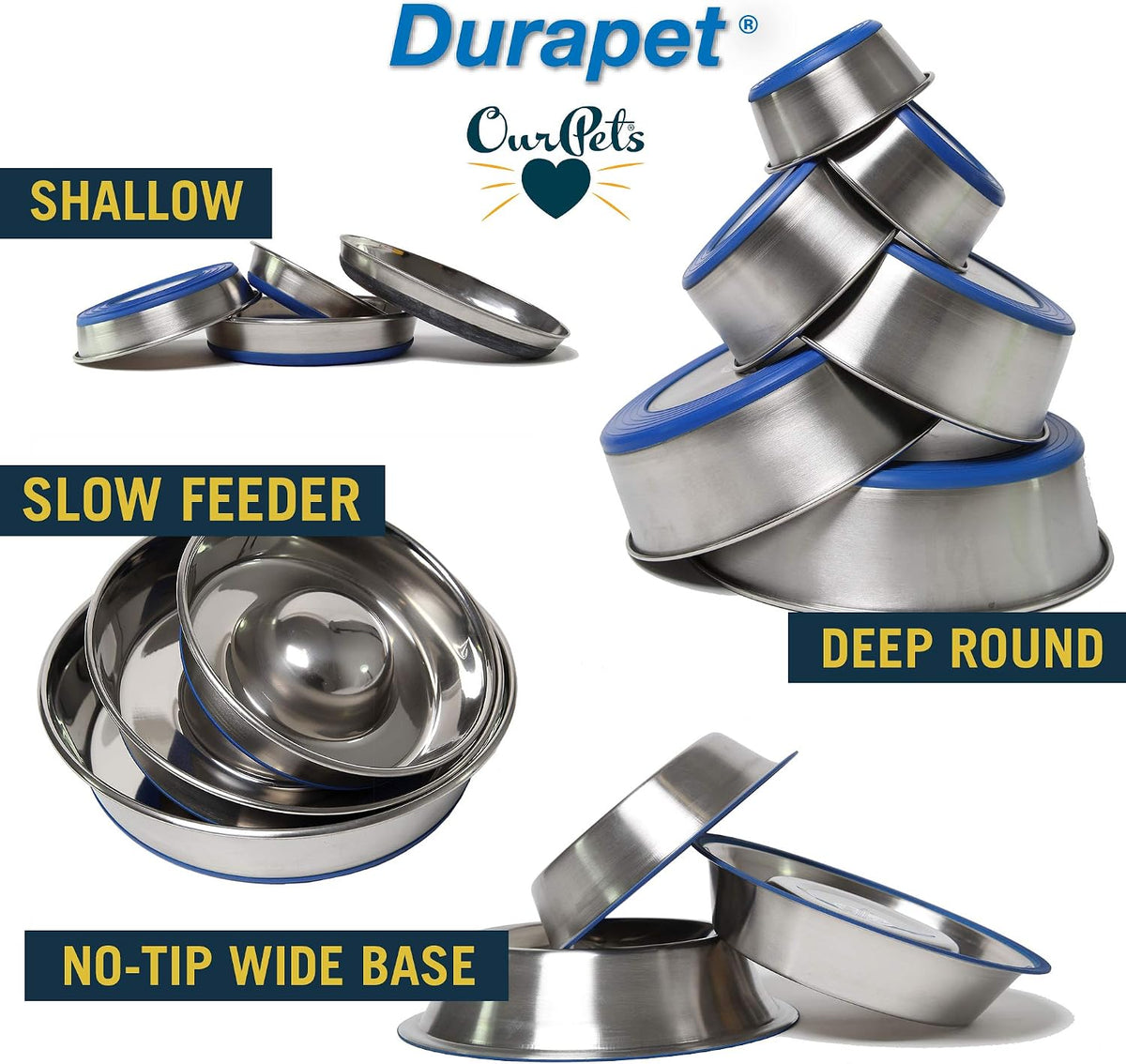 OurPets DuraPet Slow Feed Premium Stainless Steel Dog Bowl, Silver, Small (2040010300) | Helps pace rapid eaters at mealtime, durable and easy to clean, raised center dome design, a reliable everyday dish for pups 