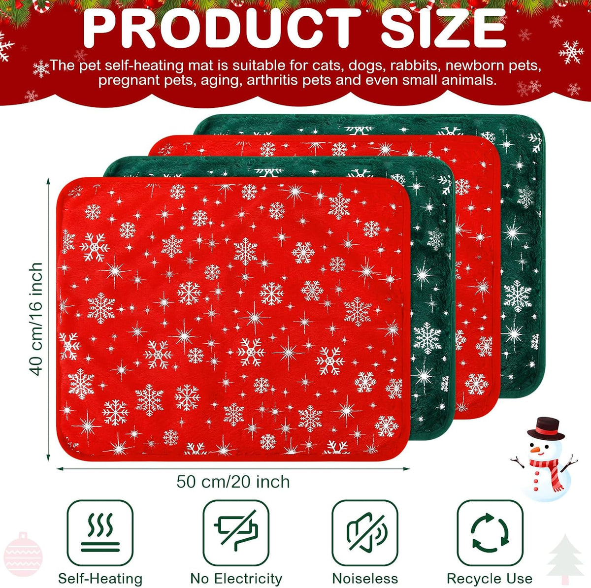 4 Pack Self Heating Cat Pad Self Warming Dog Mat, Snowflake, 16 x 20 Inch