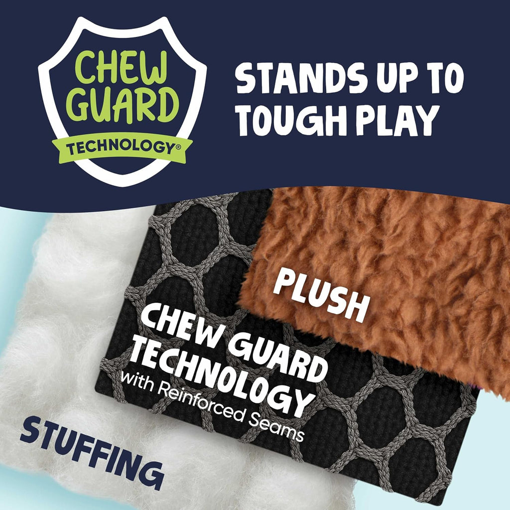 goDog Dinos Bruto Checkers Tough Plush Toy with Chew Guard Technology, Durable Checkered Fabric & Squeaker for Active Play, Purple, Large