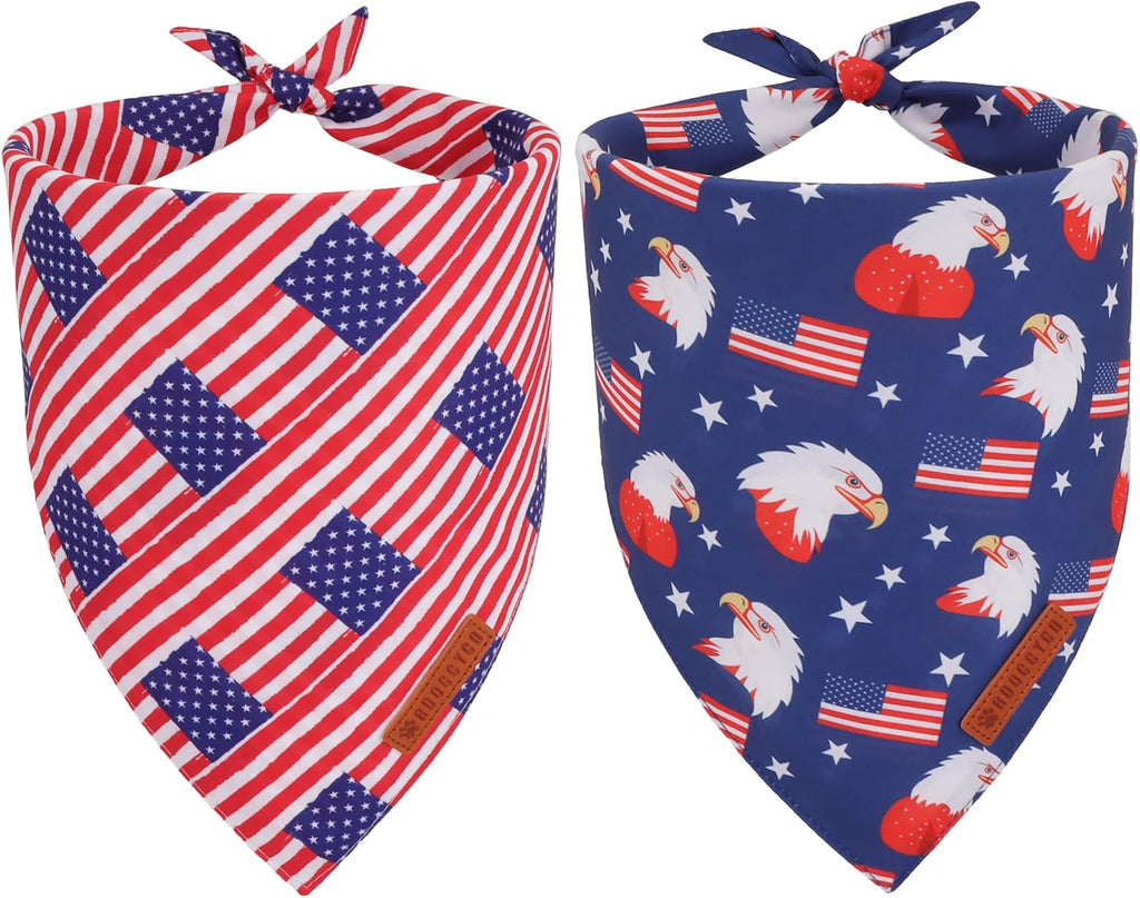 ADOGGYGO American Flag Dog Bandanas, Red Blue Patriotic Eagles USA Flag Scarf, Multi Size, 4th of July Bandana for Medium Large Dogs Pets (Large)