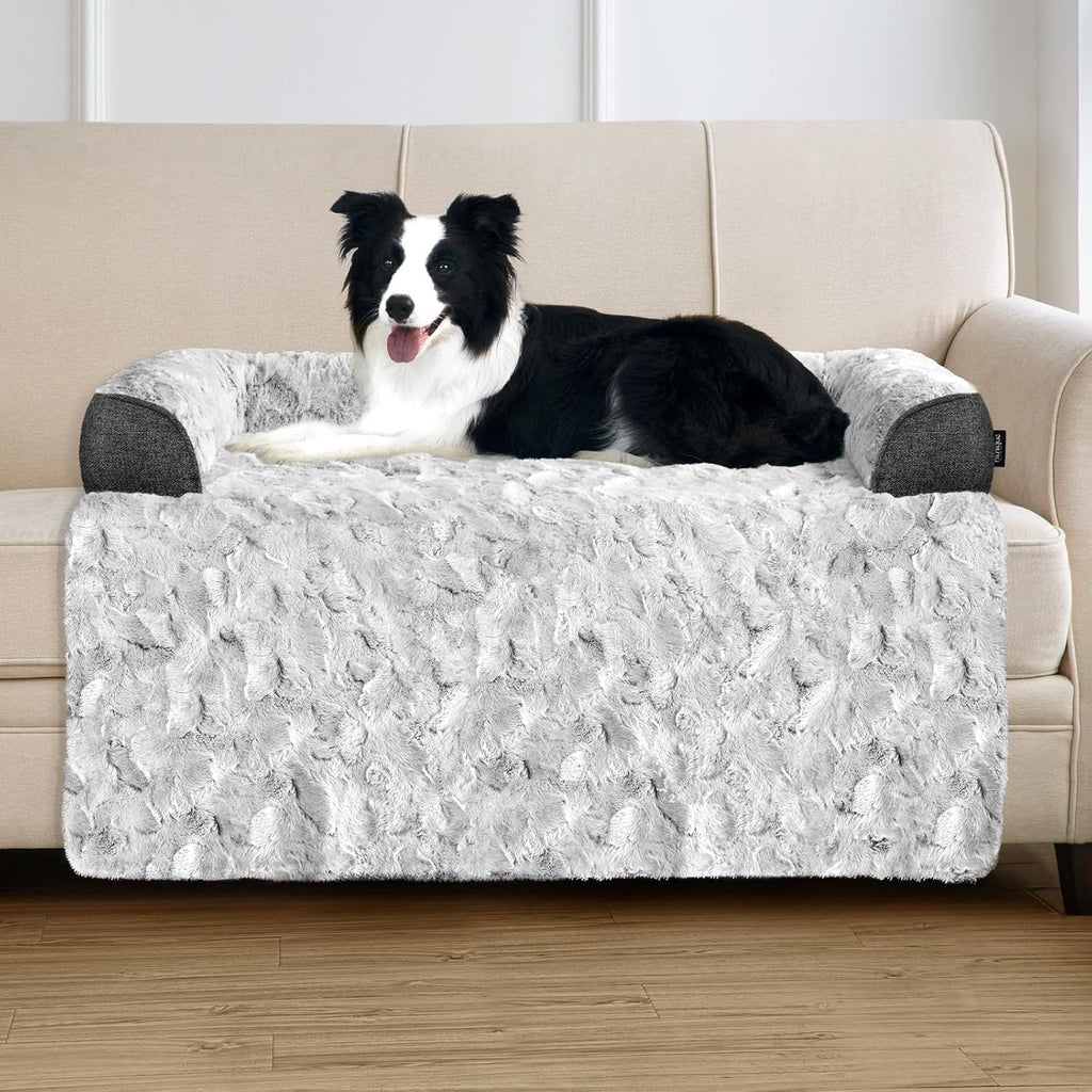 Calming Dog Bed for Couch with Cozy Raised Edge, 41x37 Inch, Grey