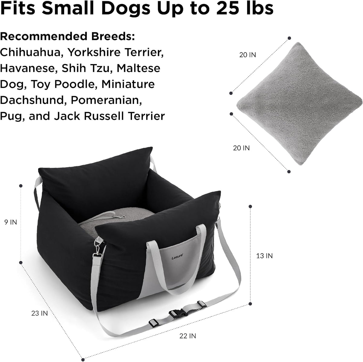 Lesure Dog Car Seat for Small Dogs,Booster Car Bed for Puppy Under 25lbs
