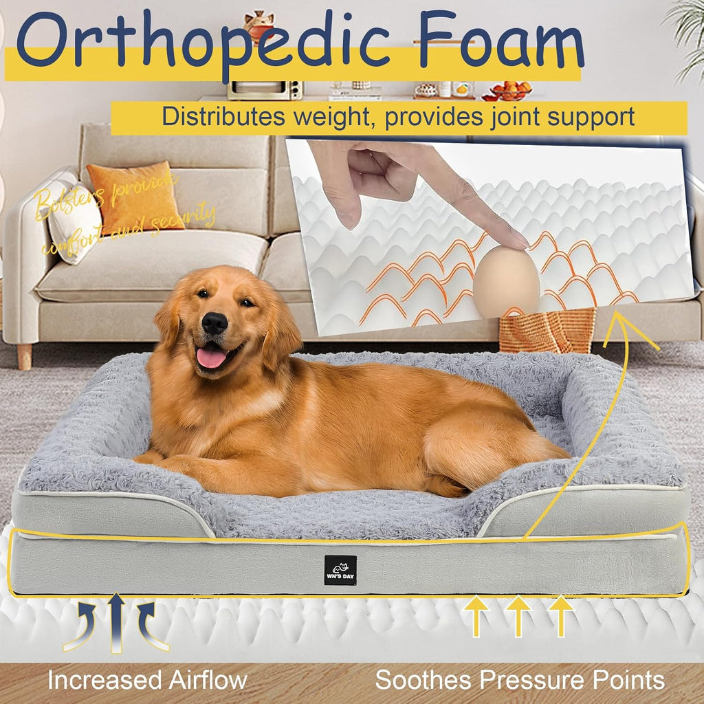 Orthopedic Dog Bed Medium Large Sized Dog, Extra Large Dog Bed(Grey, XXL)