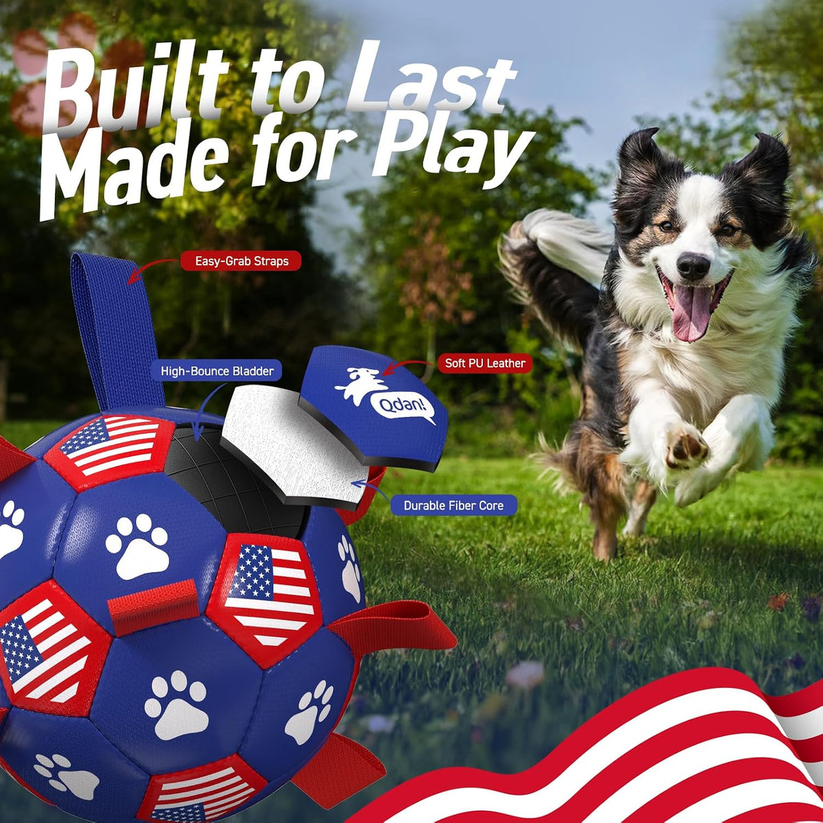 QDAN Dog Toys, Dog Soccer Ball with Straps, Herding Ball for Small Dogs | 6 Inch Dog Toy Ball for 20-40 lbs Dogs, Outside Dog Toys for Beach Pool Water Fun to Keep Them Busy, Puppy Birthday Present