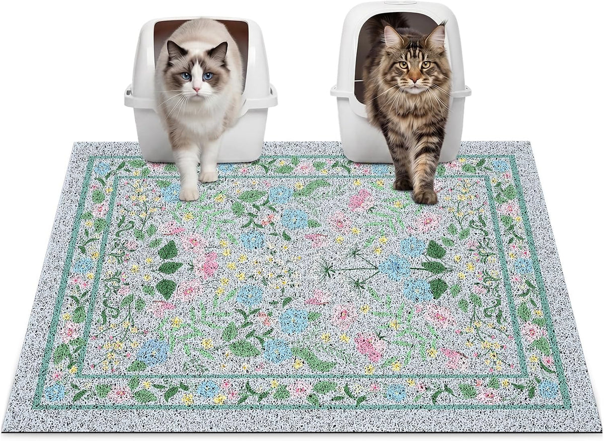 Glittme Cat Litter Mat, 33"x22" Non-Slip Washable Trapping Mat for Cats | Litter Trapping Mat With Thick PVC Coil To Catch Scatter, Soft On Paws And Waterproof Bottom To Protect Floors