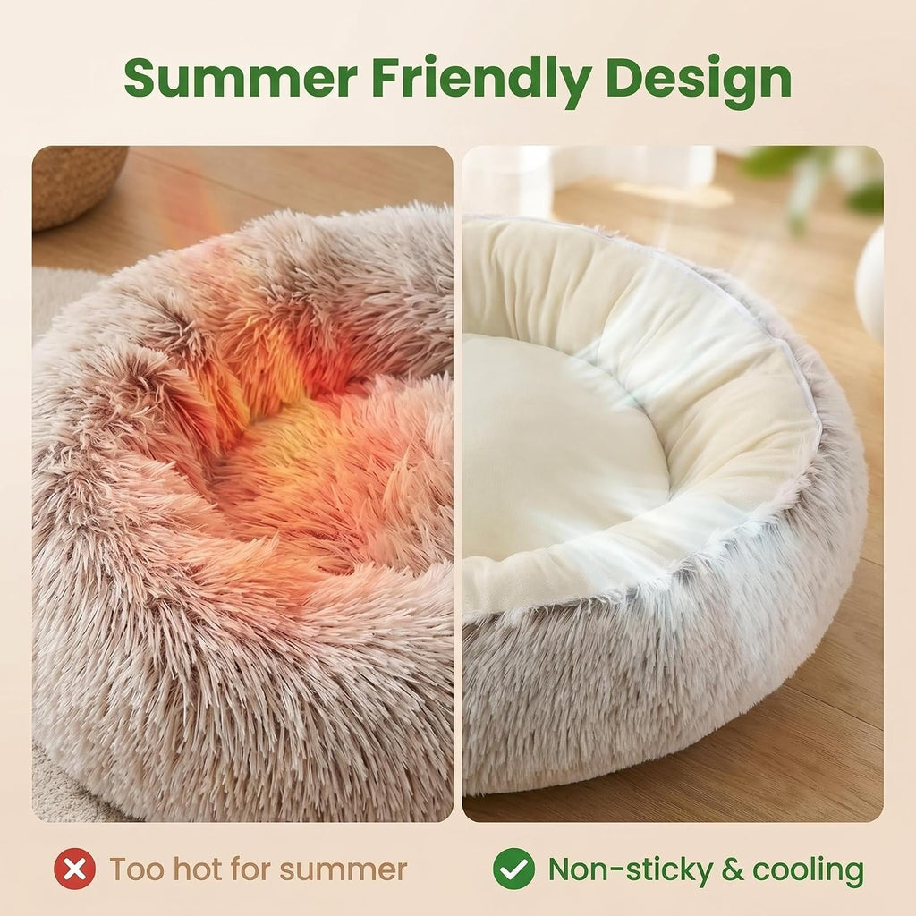 Calming Donut Pet Bed, Brown 19.7in for Cats Small Medium Dogs