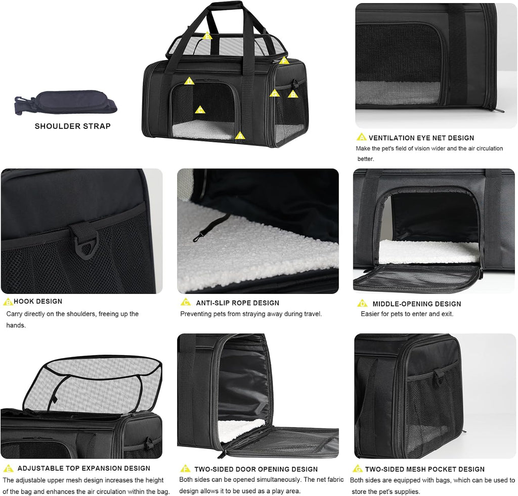 Pet Cat Dog Carrier, Puppy Crate Cage Bag, Large Expandable Travel Backpack