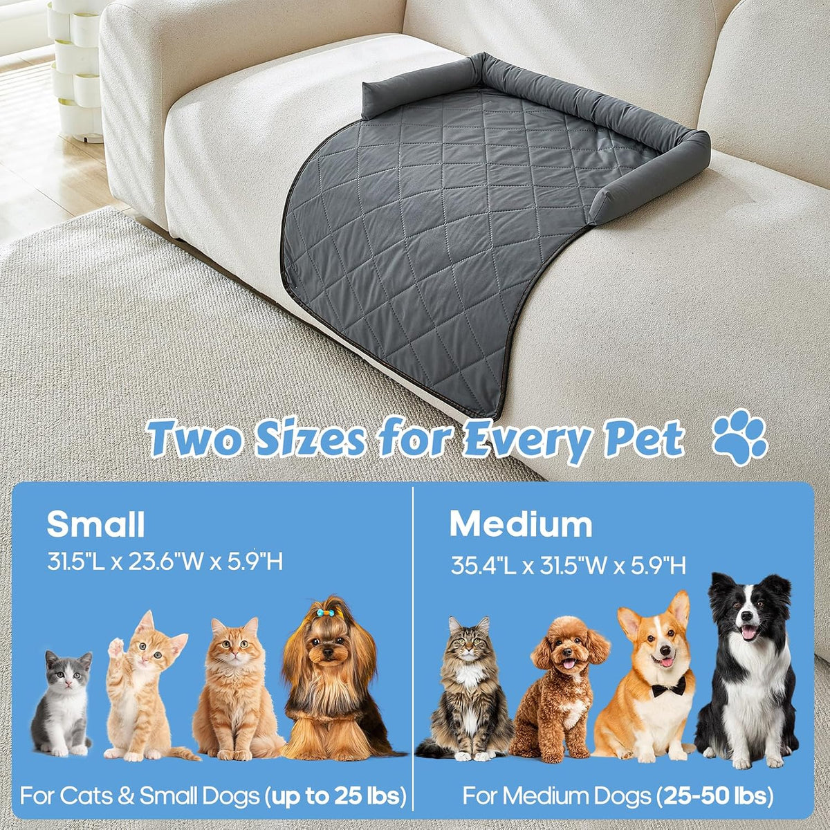 Cooling Dog Bed Mats with Neck & Head Support, 31.5 x 23.62 inch Grey