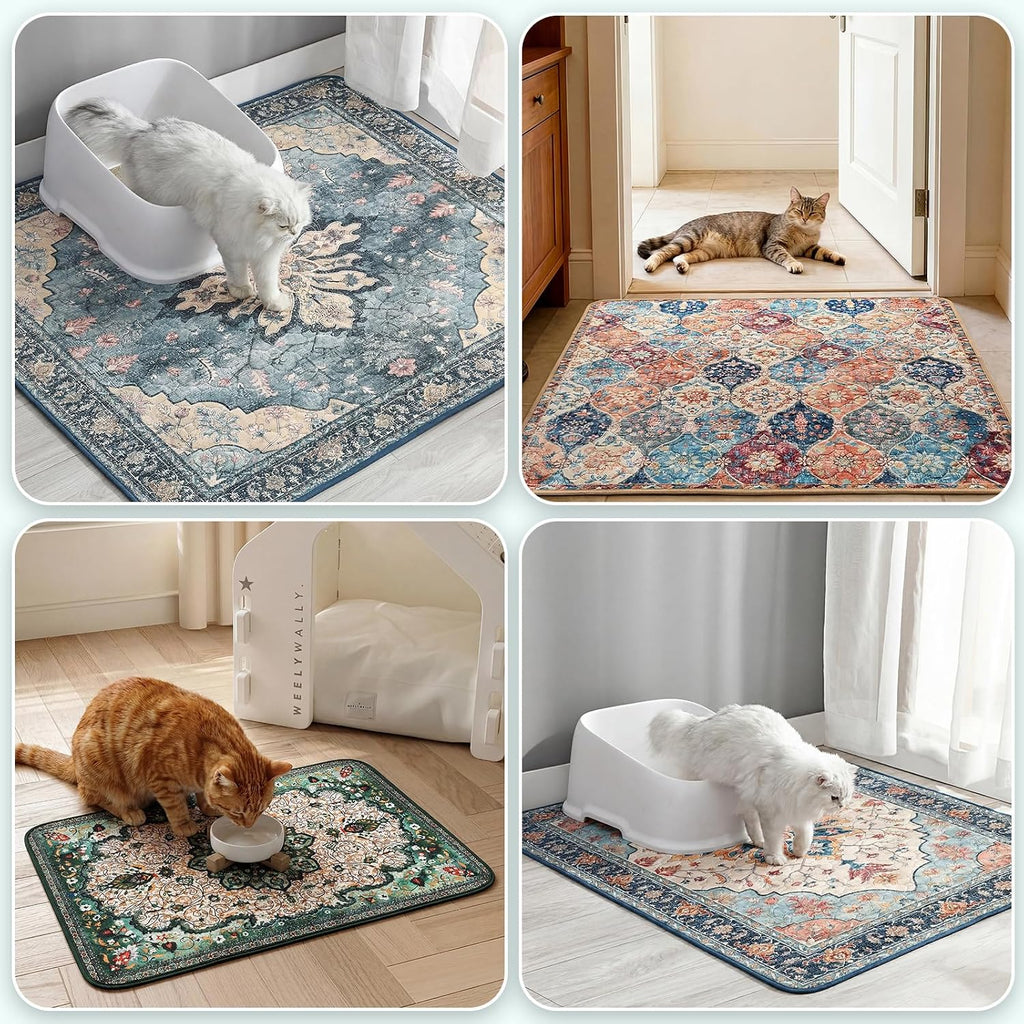 Hompet Cat Litter Mat 2 Pack, 54x54 Large Machine Washable Trapping Mats for Cats, Super Absorbent & Urine-Proof Cat Litter Box Mat for Floor, Waterproof & Non Slip Kitty Litter Rug