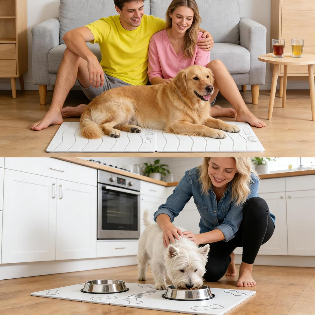 Double-Side 2 in 1 Pet Food Mat & Cooling Mat (White, 31"*16")