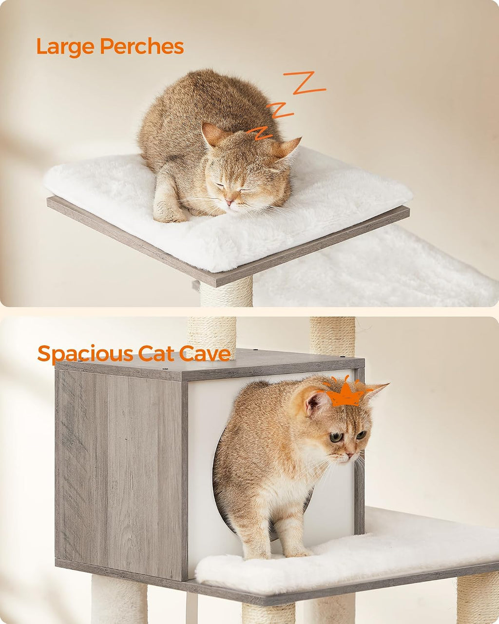 Feandrea Cat Tree, 56.3-Inch Contemporary Cat Tower, Multi-Level Condo