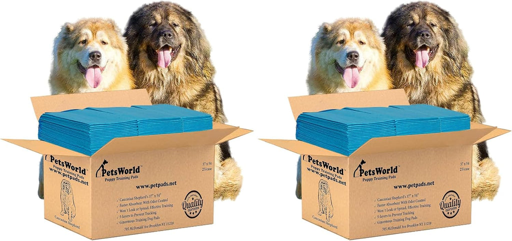 PetsWorld Enormous Dog Pee Pads 37"x54" 25 Count – XXXL Pet Pee Pads for Giant Dogs & Pets, Heavy Duty Leak-Proof Dog Training Pads, Super Absorbent Quick-Dry Potty Pads with Adhesive Tabs (Pack of 2)