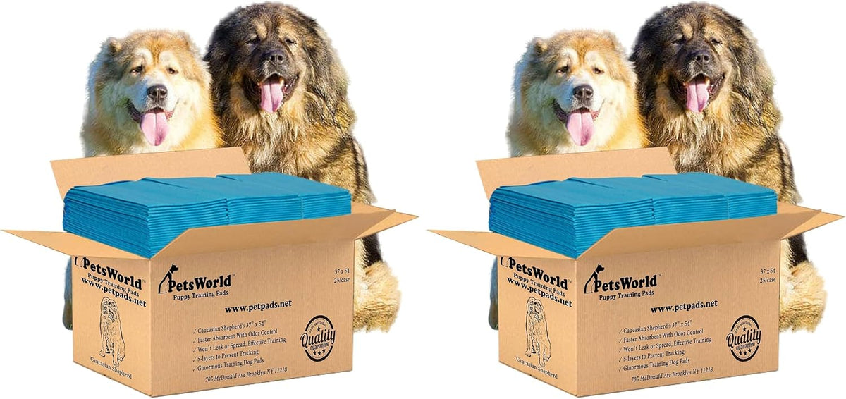 PetsWorld Enormous Dog Pee Pads 37"x54" 25 Count – XXXL Pet Pee Pads for Giant Dogs & Pets, Heavy Duty Leak-Proof Dog Training Pads, Super Absorbent Quick-Dry Potty Pads with Adhesive Tabs (Pack of 2)