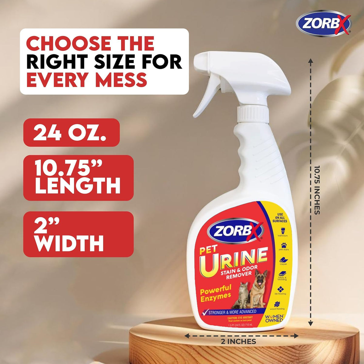 ZORBX Powerful Enzyme Pet Urine Stain & Odor Remover Spray 24 Oz