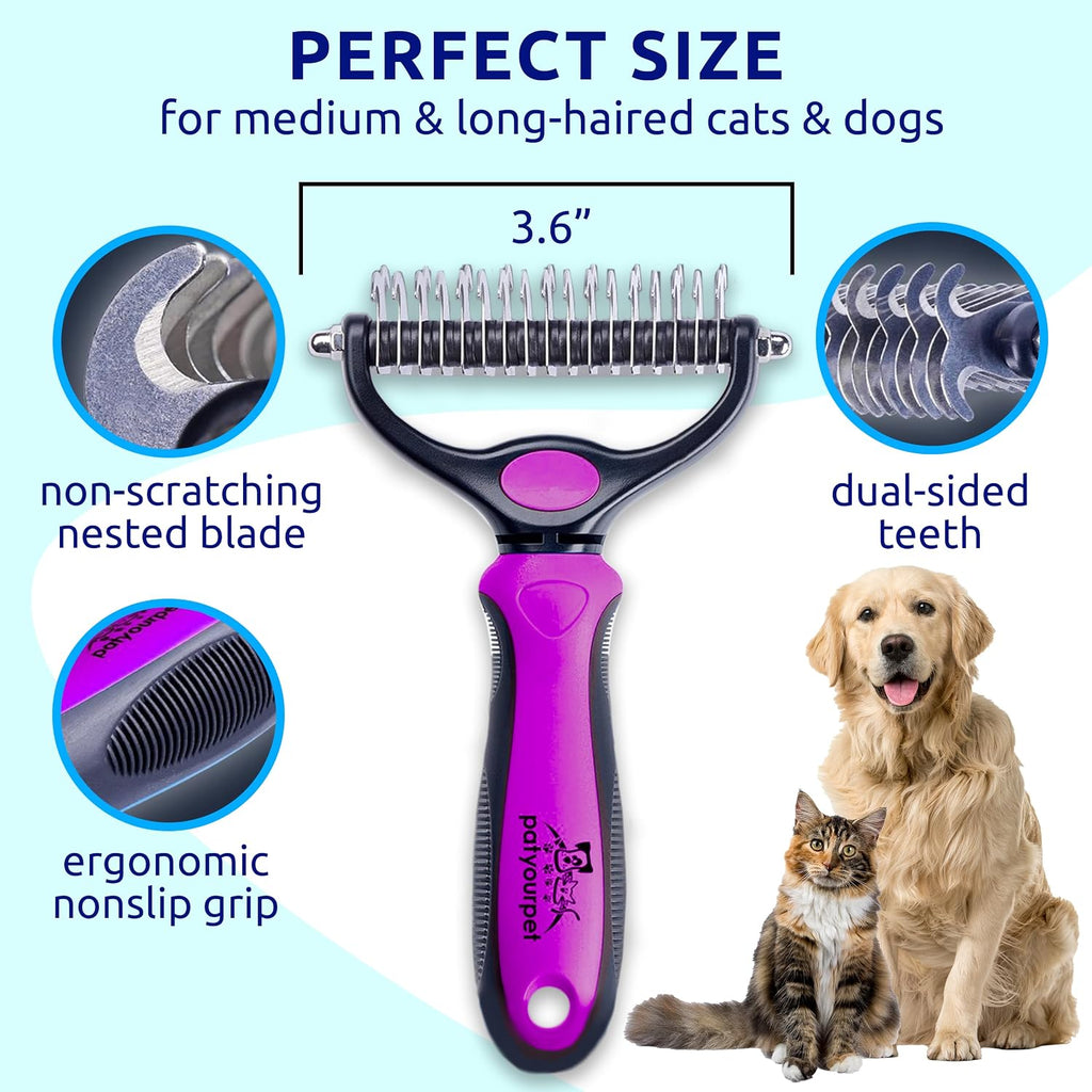 Pat Your Pet Deshedding Brush & Metal Comb Grooming Combo for Cats & Dogs