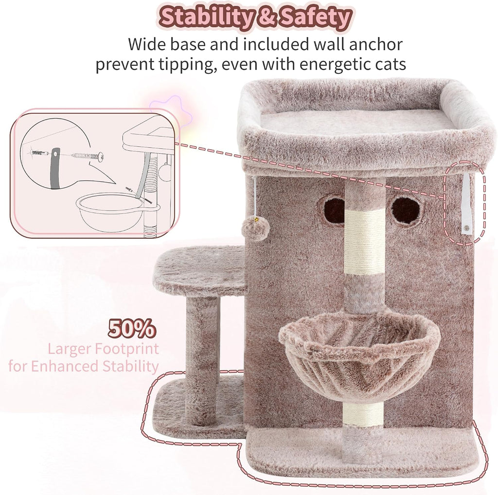 Heybly 25.6" Cat Tree for Large Cats with Big Perch & Dual Condos HCT204SMU