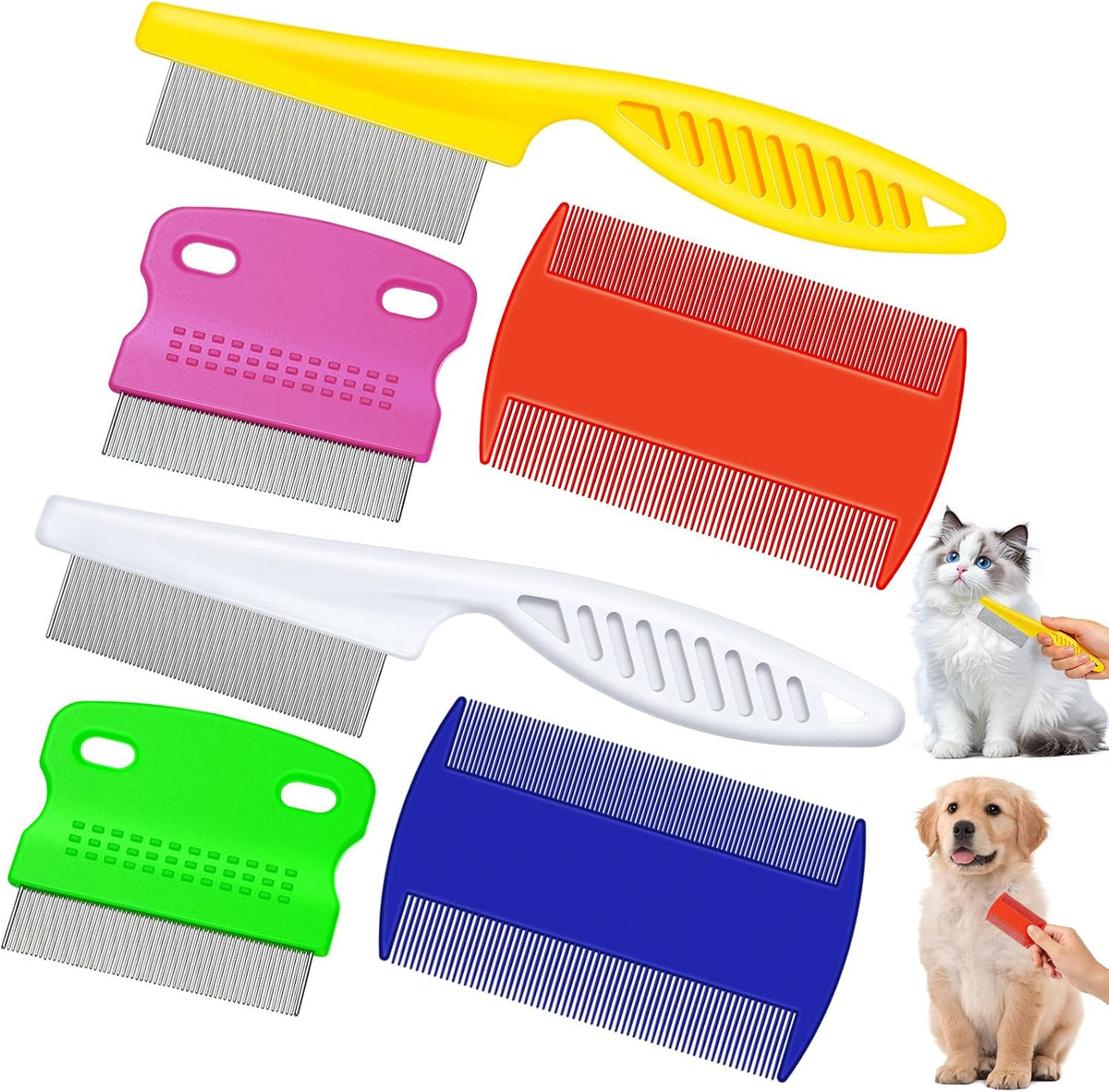 Boao 6 Pack Flea Comb Pet,White, Yellow, Green, Purple, Orange, Dark Blue