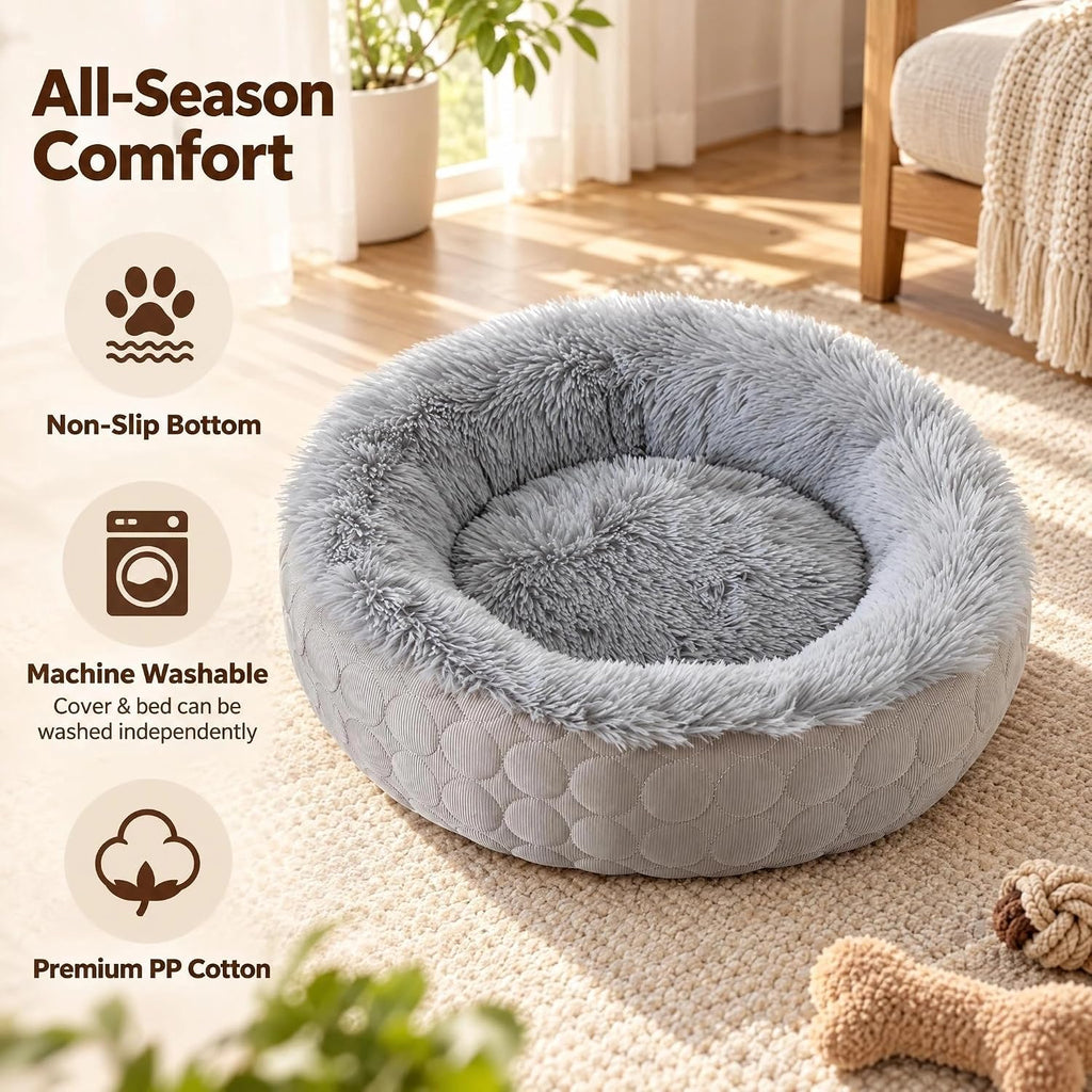 Reversible Donut Cat Bed, Grey Medium 19.7in Cat & Small Dog Nest