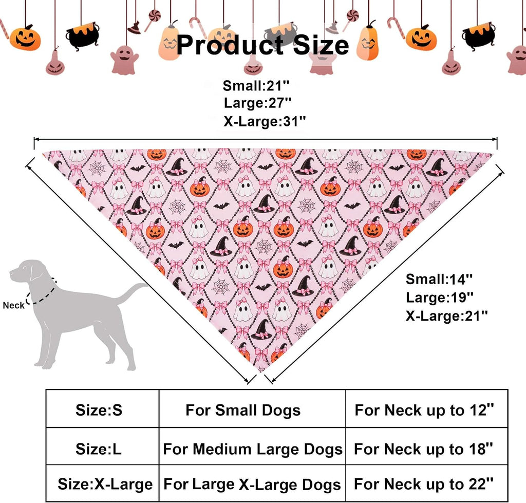 ADOGGYGO Pink Halloween Dog Bandanas, 4 Pack Girl Dog Halloween Scarf, XL