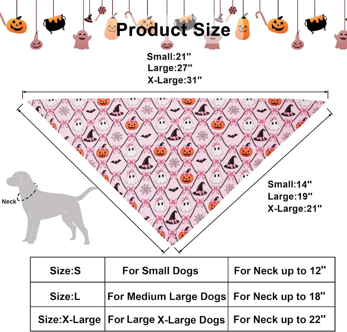 ADOGGYGO Pink Halloween Dog Bandanas, 4 Pack Girl Dog Halloween Scarf, XL