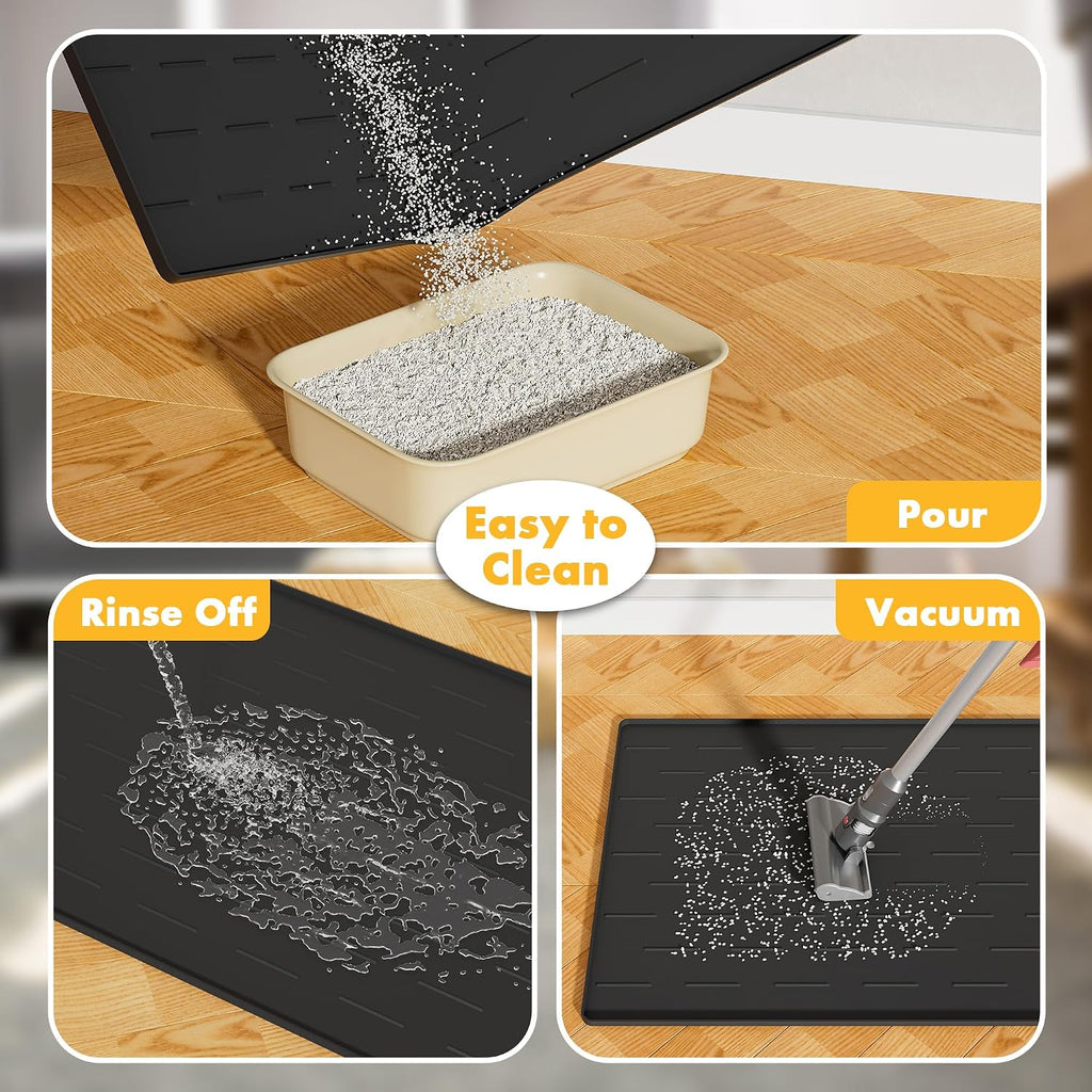 Pieviev Silicone Cat Litter Mat, Traps Litter & Easy to Clean, 34'' x 22'' | Raised Edges Lock Litter & Urine, Scratch and Wear-Resistant Cat Box Mat, Non-Slip Backing, Fit Most Standard Boxes