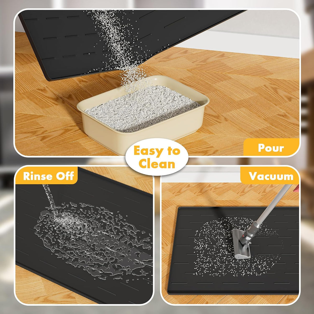 Pieviev Silicone Cat Litter Mat, Traps Litter & Easy to Clean, 34'' x 22'' | Raised Edges Lock Litter & Urine, Scratch and Wear-Resistant Cat Box Mat, Non-Slip Backing, Fit Most Standard Boxes