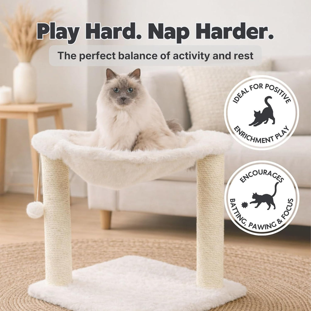 TRIXIE Baza 19.7-in Sisal Cat Tree with Plush Hammock and Toy, Cream