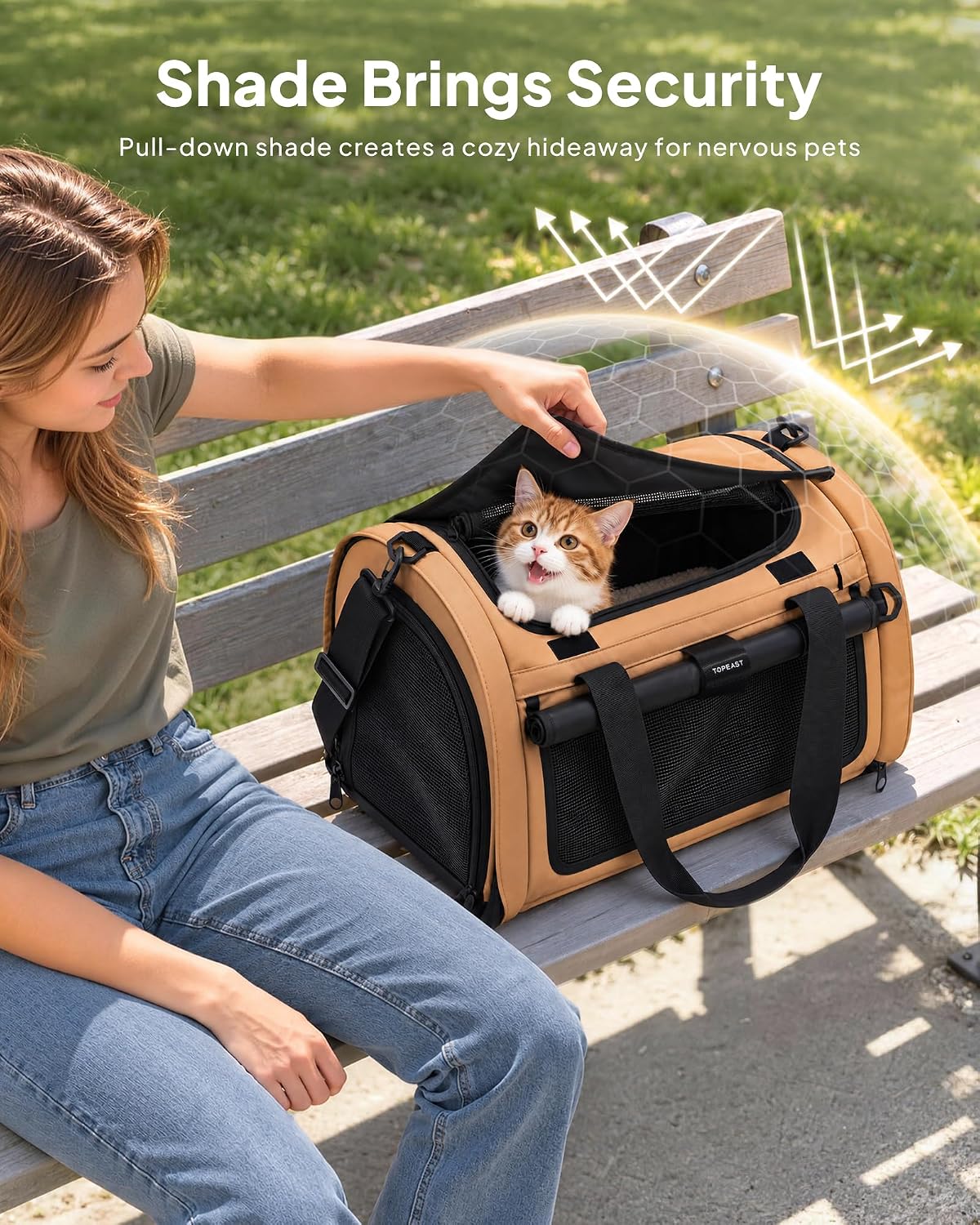 Backpackable Cat Carrier 17"x11"x11", Soft-Sided Collapsible Pet Carrier
