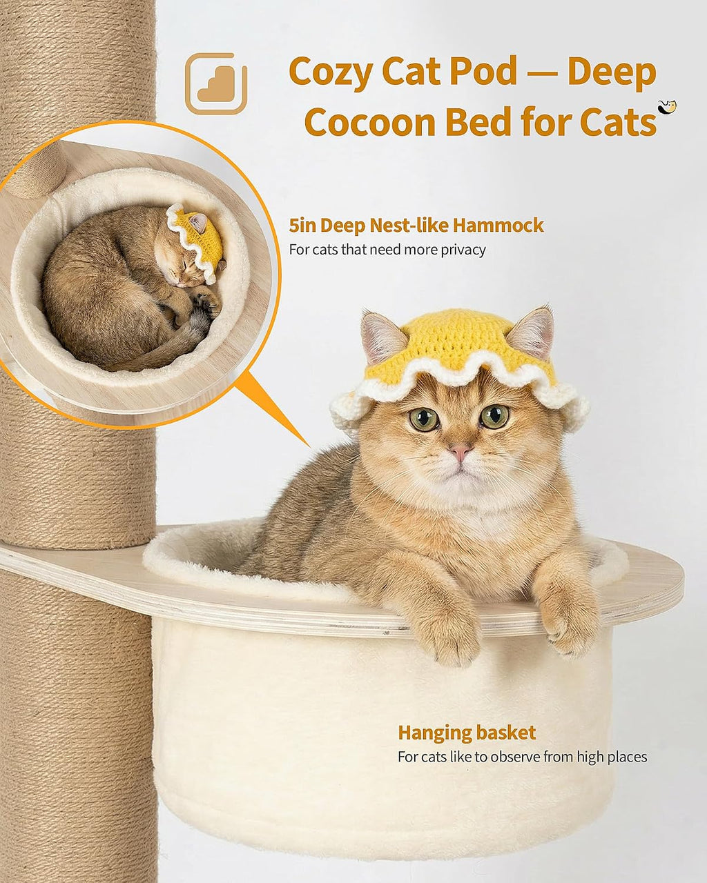Aechonow 9ft Floor to Ceiling Cat Tree for Large Cats, 5'' Deep Hammock