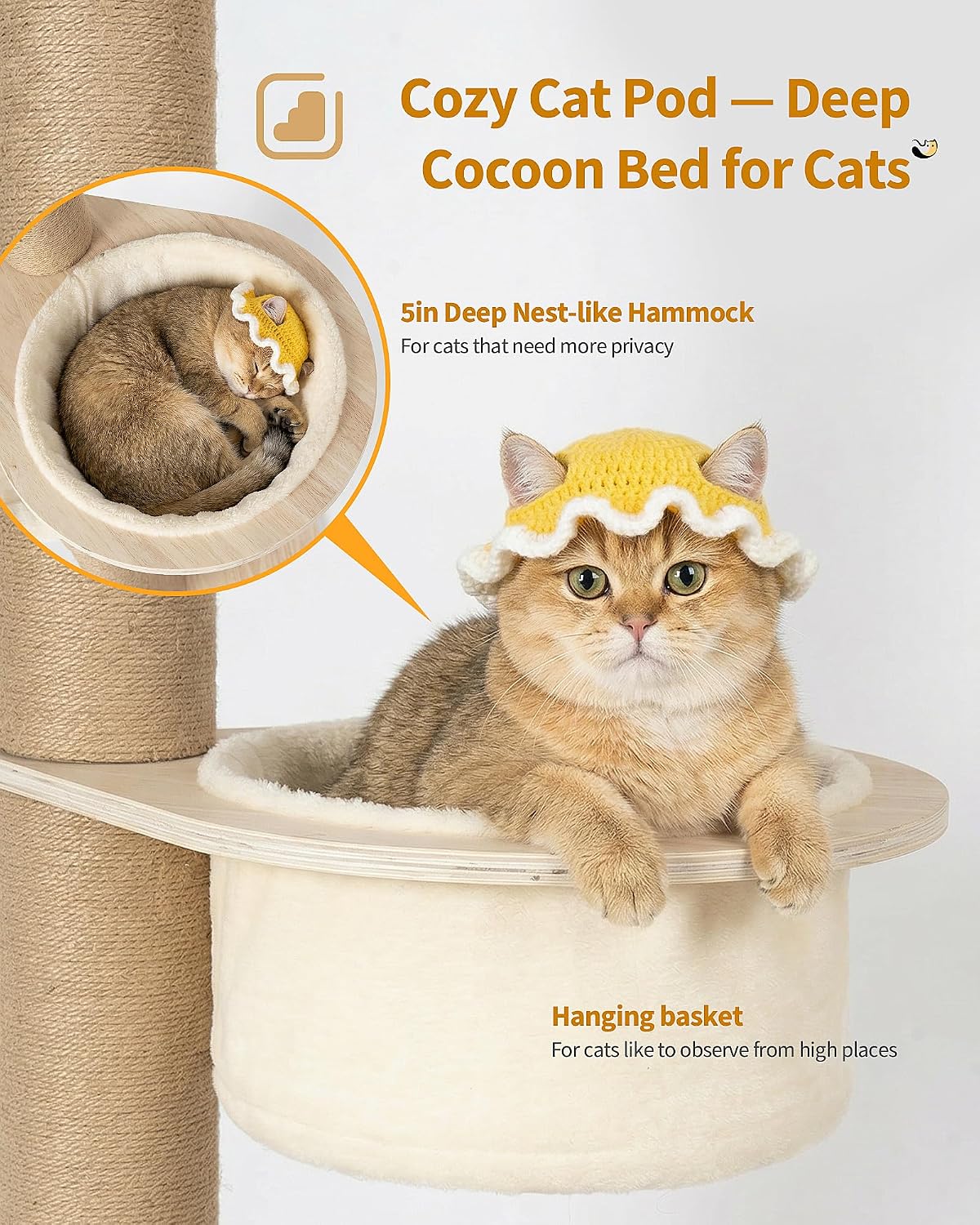 Aechonow 9ft Floor to Ceiling Cat Tree for Large Cats, 5'' Deep Hammock