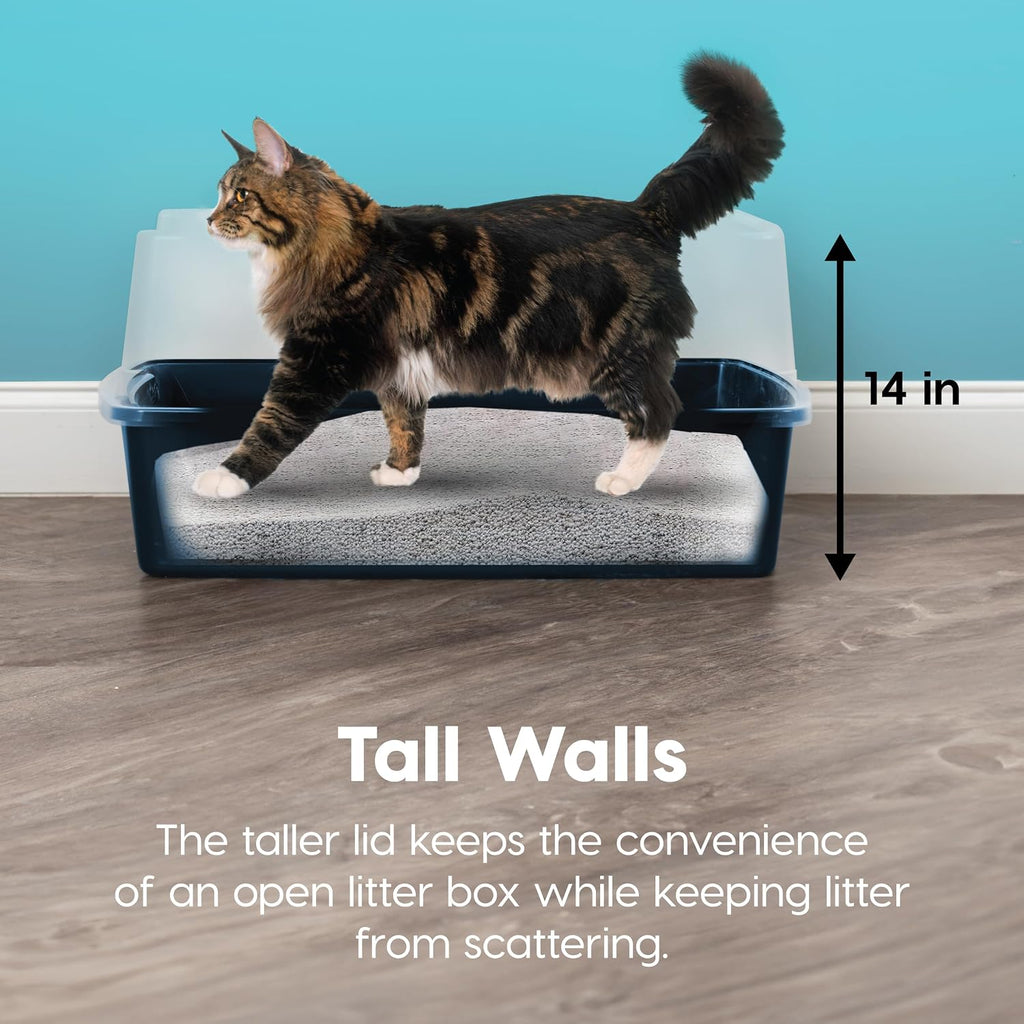 IRIS USA XX-Large High Sided Cat Litter Box, Scatter Shield, Navy
