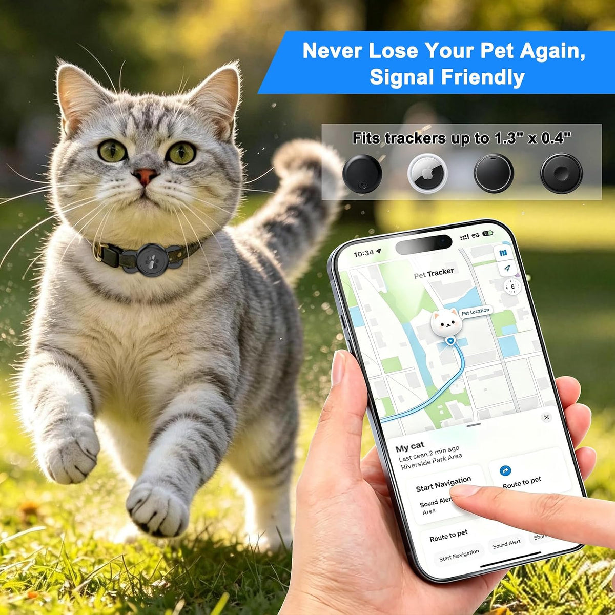 Airtag Collar Holder for Cats or Small Dogs, Waterproof, 1 Pack Black