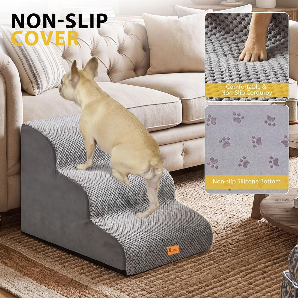 Dog Stairs for Small Dogs, 3-Step Non-Slip Foam Pet Steps for Couch Bed
