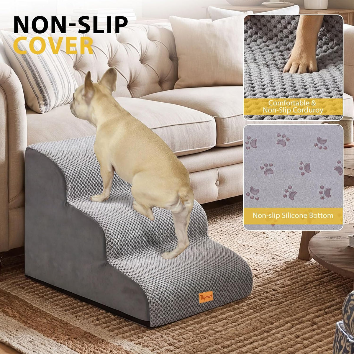 Dog Stairs for Small Dogs, 3-Step Non-Slip Foam Pet Steps for Couch Bed