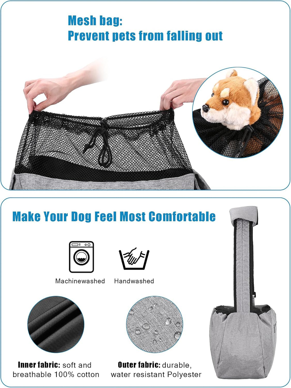 Ownpets XL Dog Sling 15-25lbs, Hands-Free Carrier with Bottom Support Pad