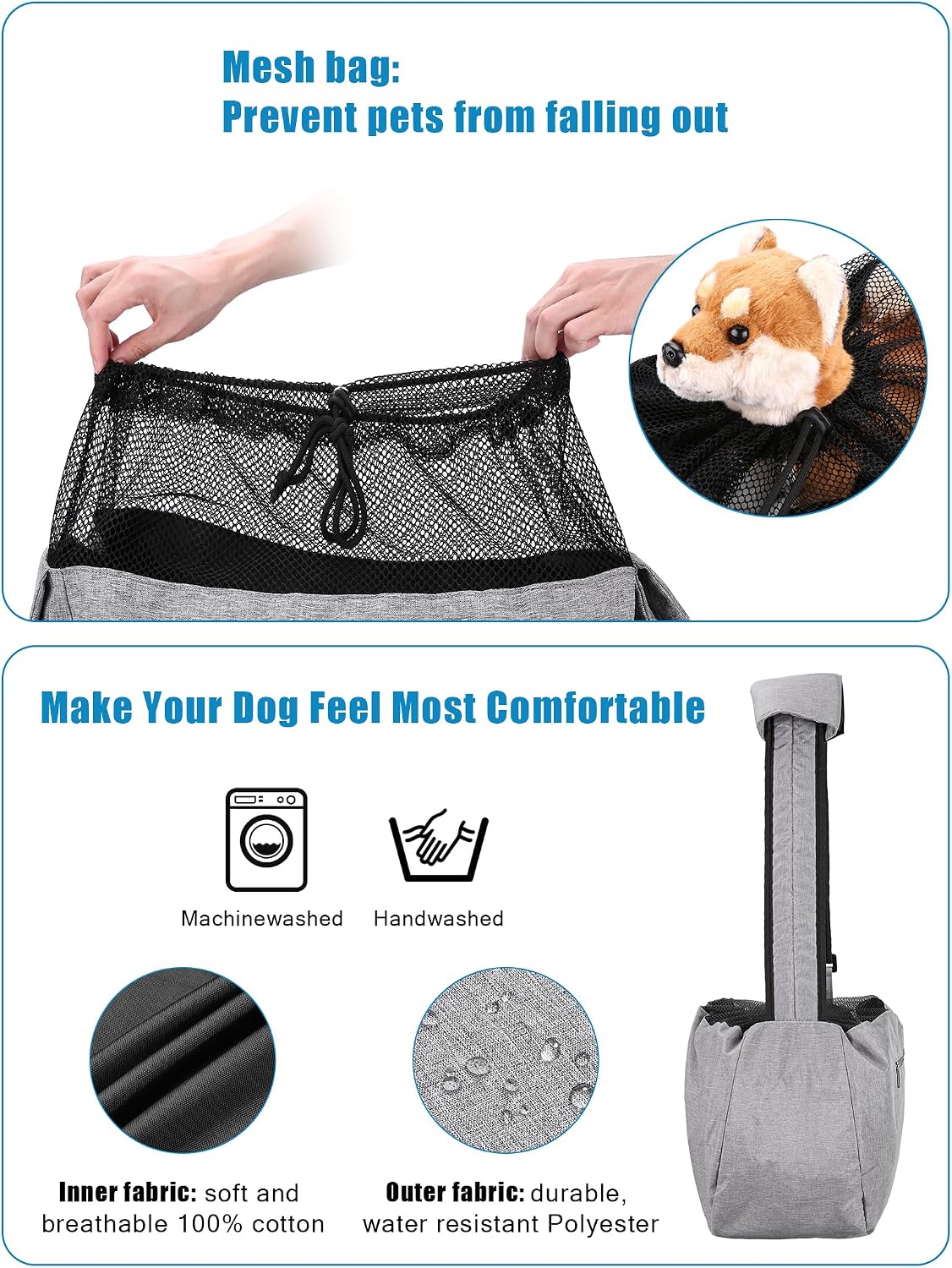 Ownpets XL Dog Sling 15-25lbs, Hands-Free Carrier with Bottom Support Pad