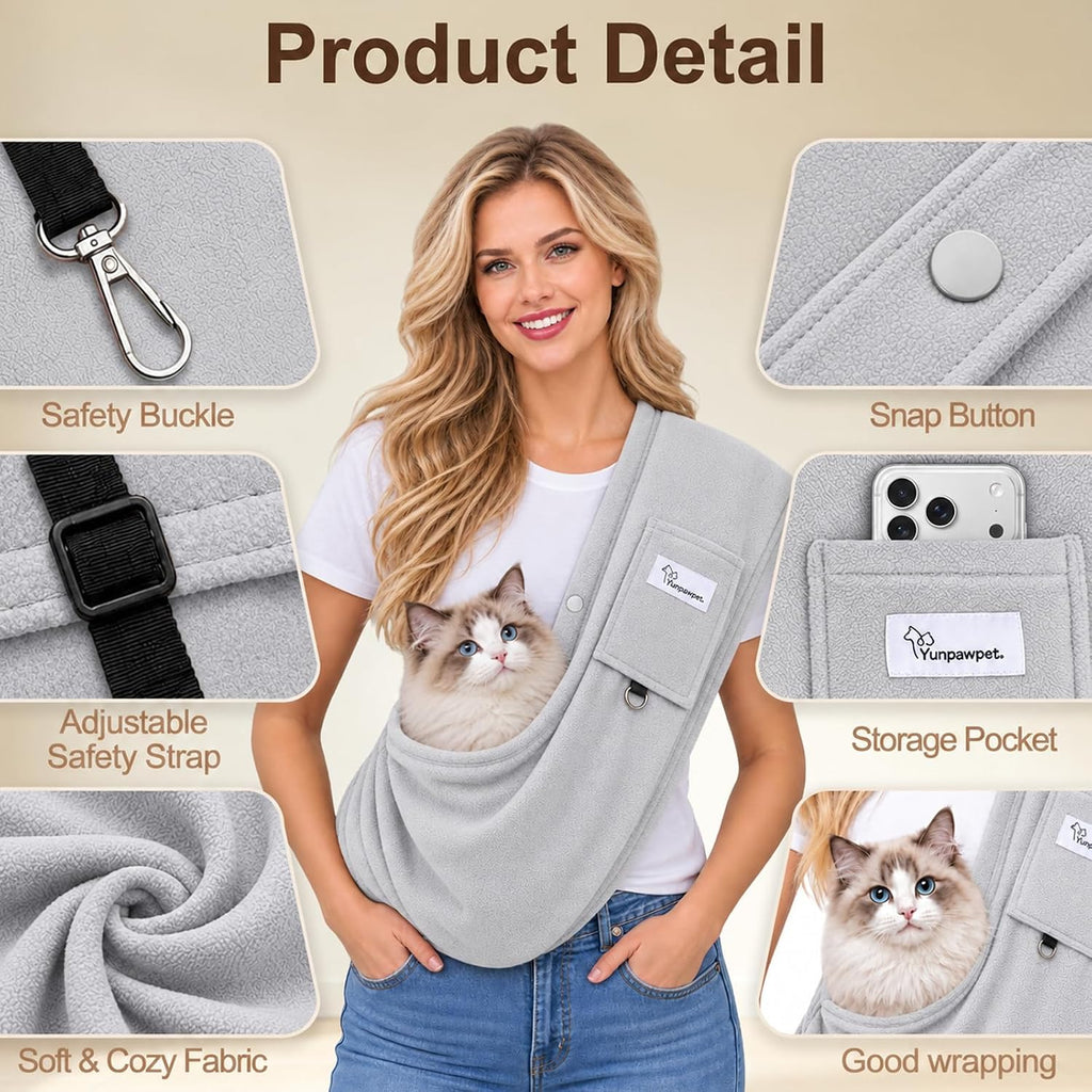 Cat Sling Carrier & Pet Sling for Small Dogs & Cats 3-14 lbs(Grey)