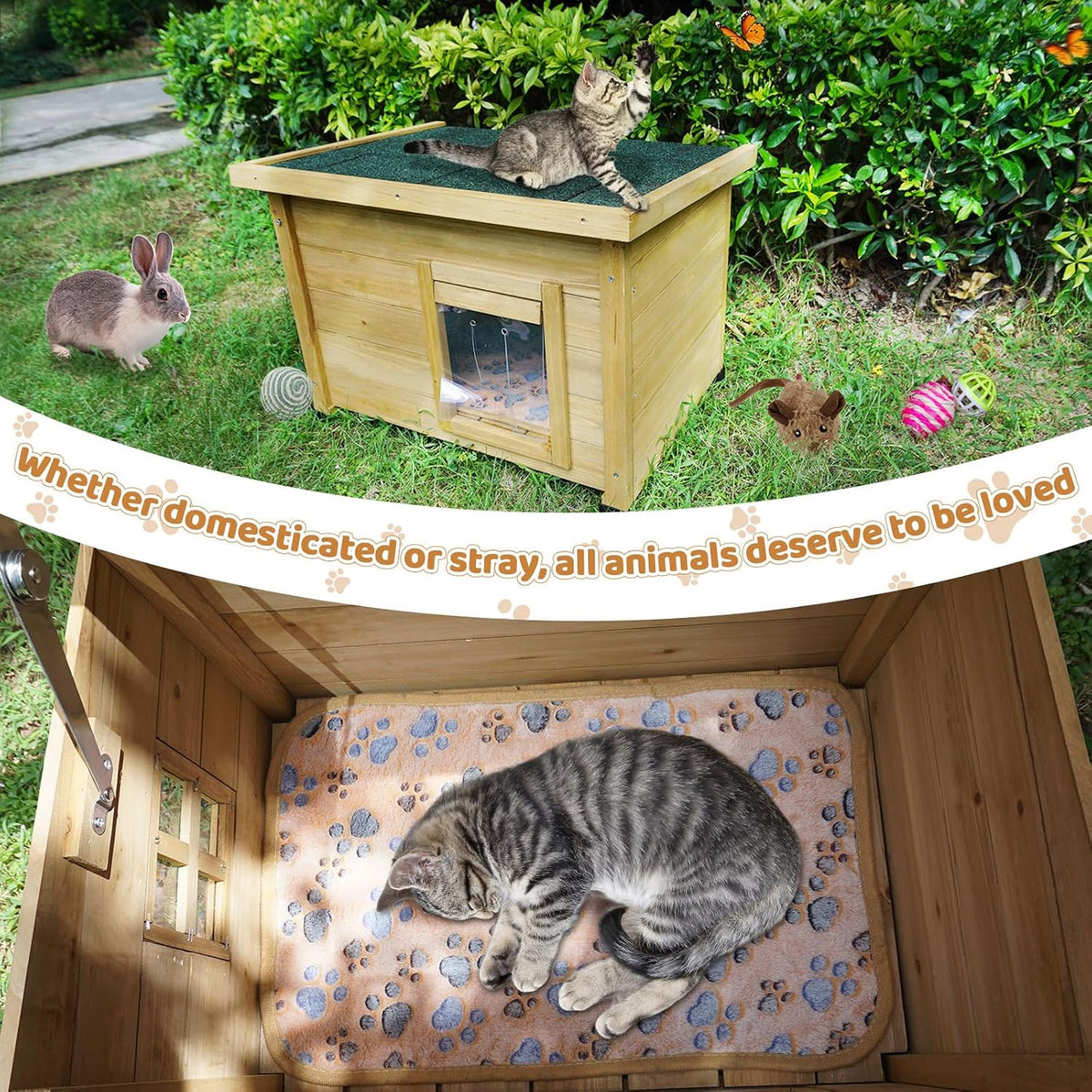 Agitree Outdoor Wooden Pet House, Weatherproof Winter Shelter for рuррy and Small Cats, Elevated Design with Window (Yellow, 22.56 * 17.71 * 16.73Inches)