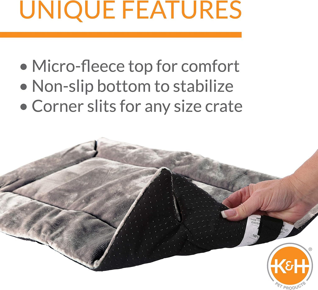 K&H Pet Products Self-Warming Crate Pad, Warming Dog Bed, Machine Washable Dog Mat, Gray X-Small 14 X 22 Inches (Pack of 2)
