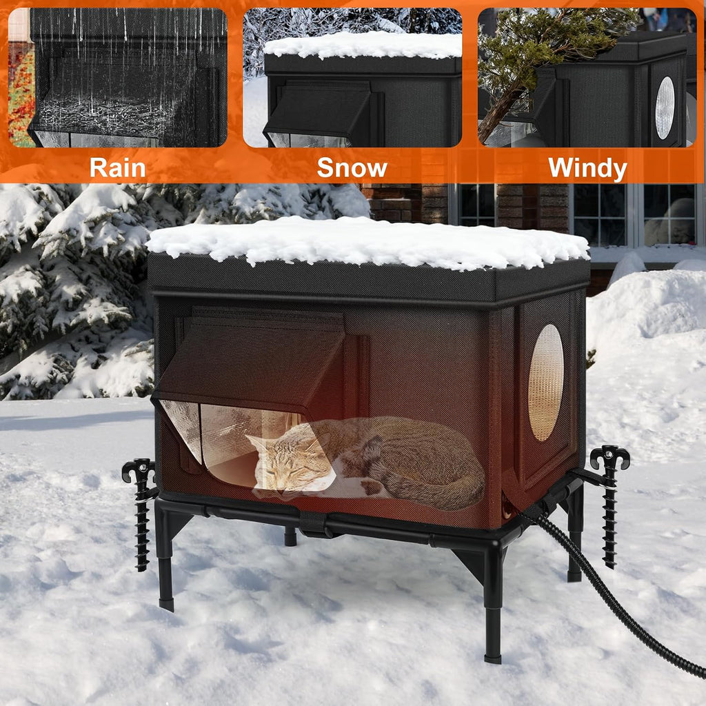 Heated Cat House for Outside, Insulated Outdoor Cat House Shelter(Small)