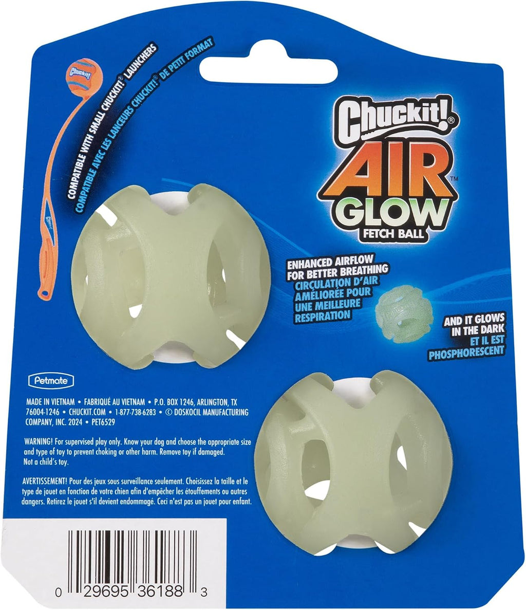 Chuckit! Air Glow Fetch Ball Dog Toy, Small (2 Inch), for Breeds 0-20 lbs, 2 Count (Pack of 12)