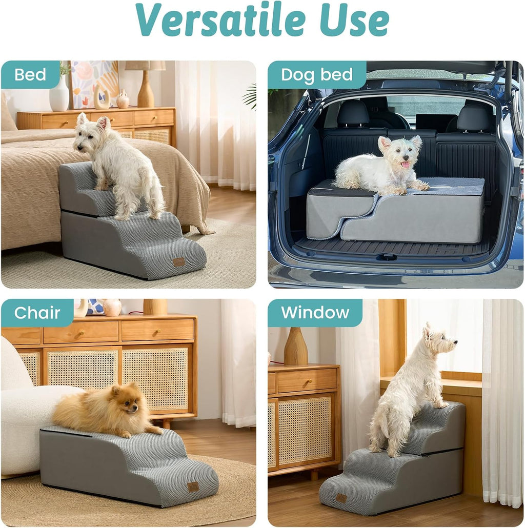 COZY KISS Detachable Small Dog Stairs 19.7" H, Wide Pet Step for Bed, Grey