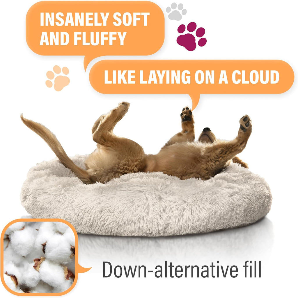 Active Pets Premium Small Donut Dog Bed, Fits Up to 45 lbs, Machine Washable Cushion, Plush Long Pile Faux Fur Fabric, Portable Pink Pet Bed Furniture for Puppies Adult Canines & Cats