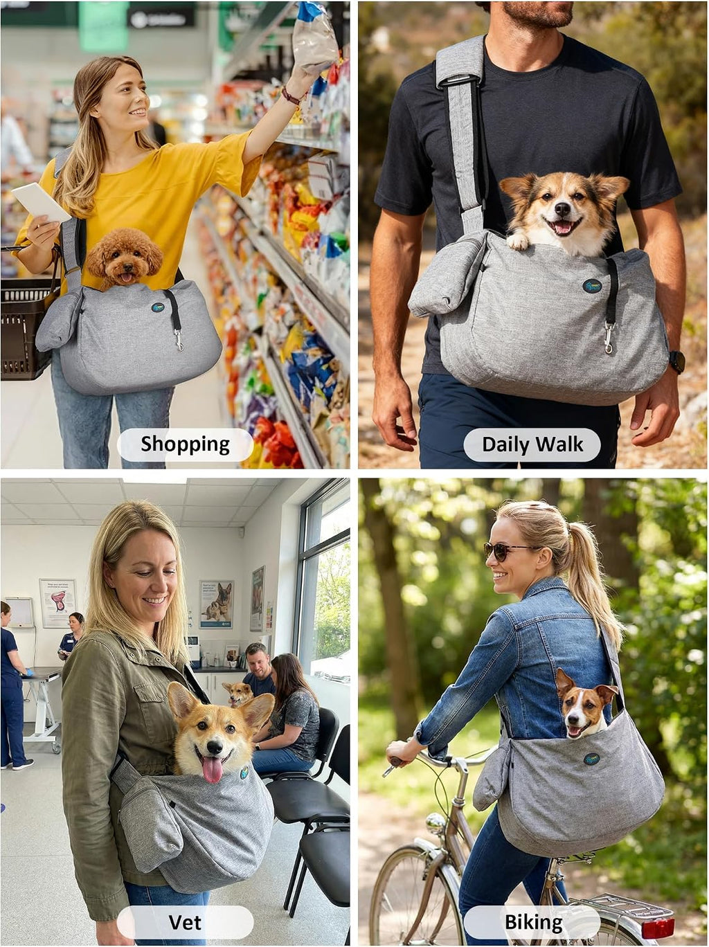 Ownpets XL Dog Sling 15-25lbs, Hands-Free Carrier with Bottom Support Pad
