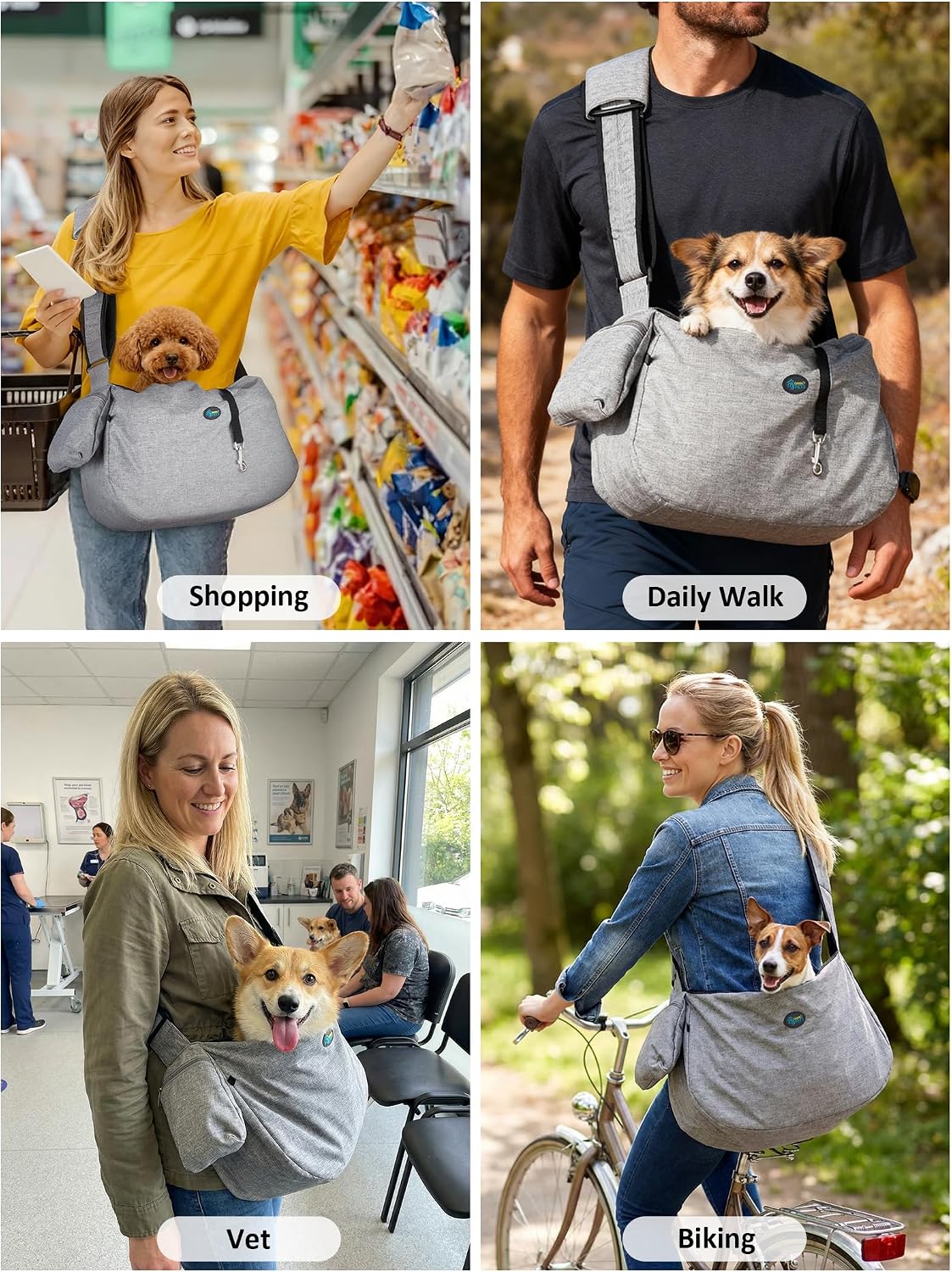 Ownpets XL Dog Sling 15-25lbs, Hands-Free Carrier with Bottom Support Pad