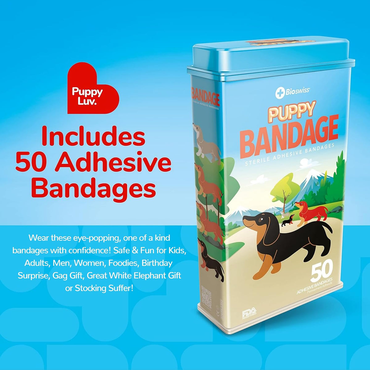 BioSwiss Bandages, Puppy Shaped Self Adhesive Bandage Set, Latex Free, Sterile Wound Care, 50 Count
