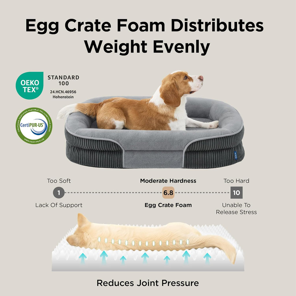 Bedsure 360°Oval Bolster Orthopedic Dog Bed Medium Size Dog,30" Grey