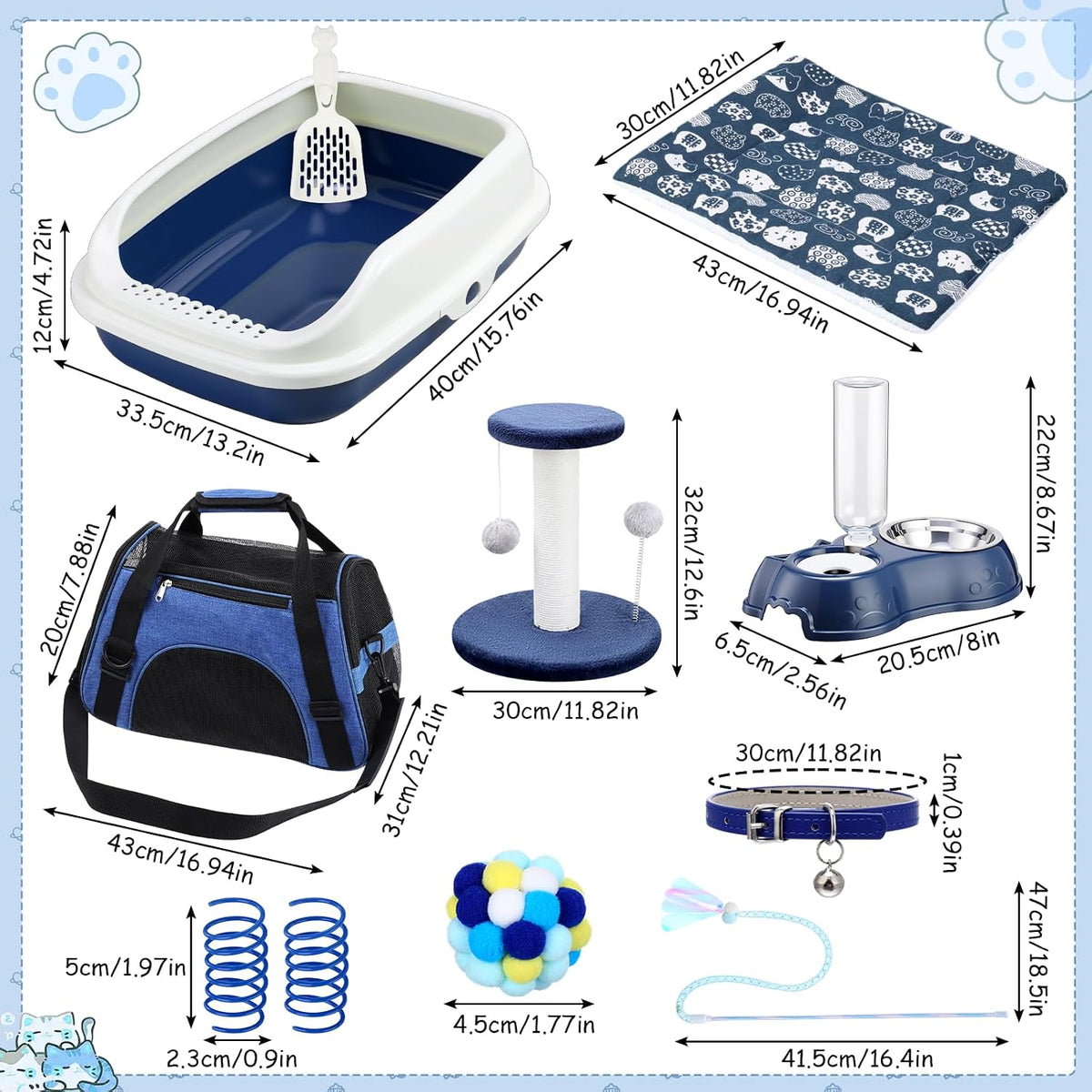 Eccliy 10 Pcs Kitten Starter Kit for Indoor, Classic, Medium, Dark Blue